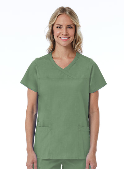 Olive - Maevn Red Panda Curved Mock Wrap Top