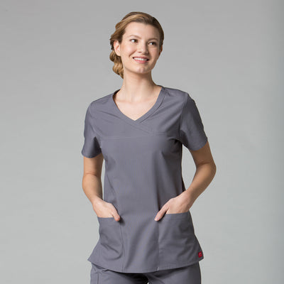 Pewter - Maevn Red Panda Curved Mock Wrap Top