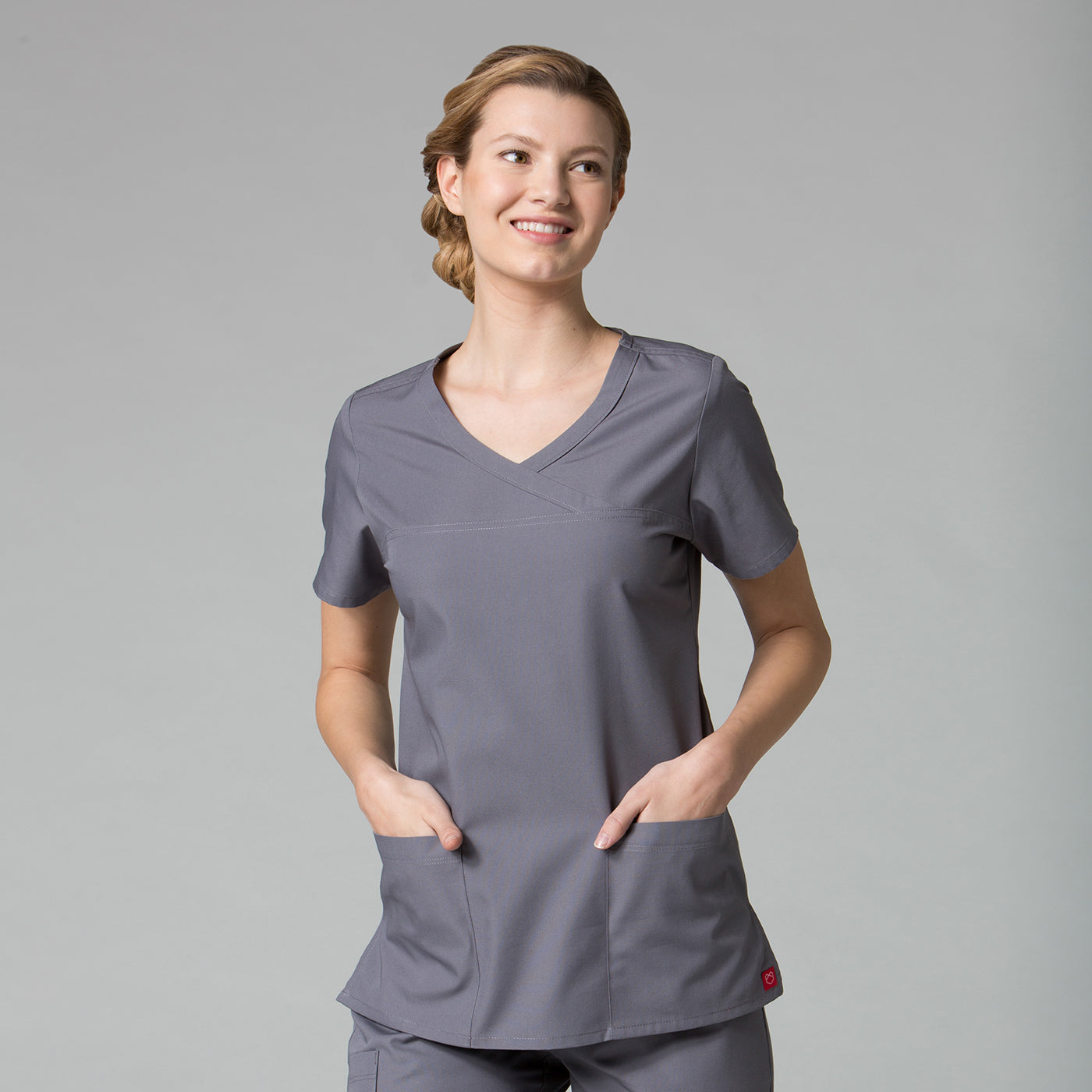 Pewter - Maevn Red Panda Curved Mock Wrap Top
