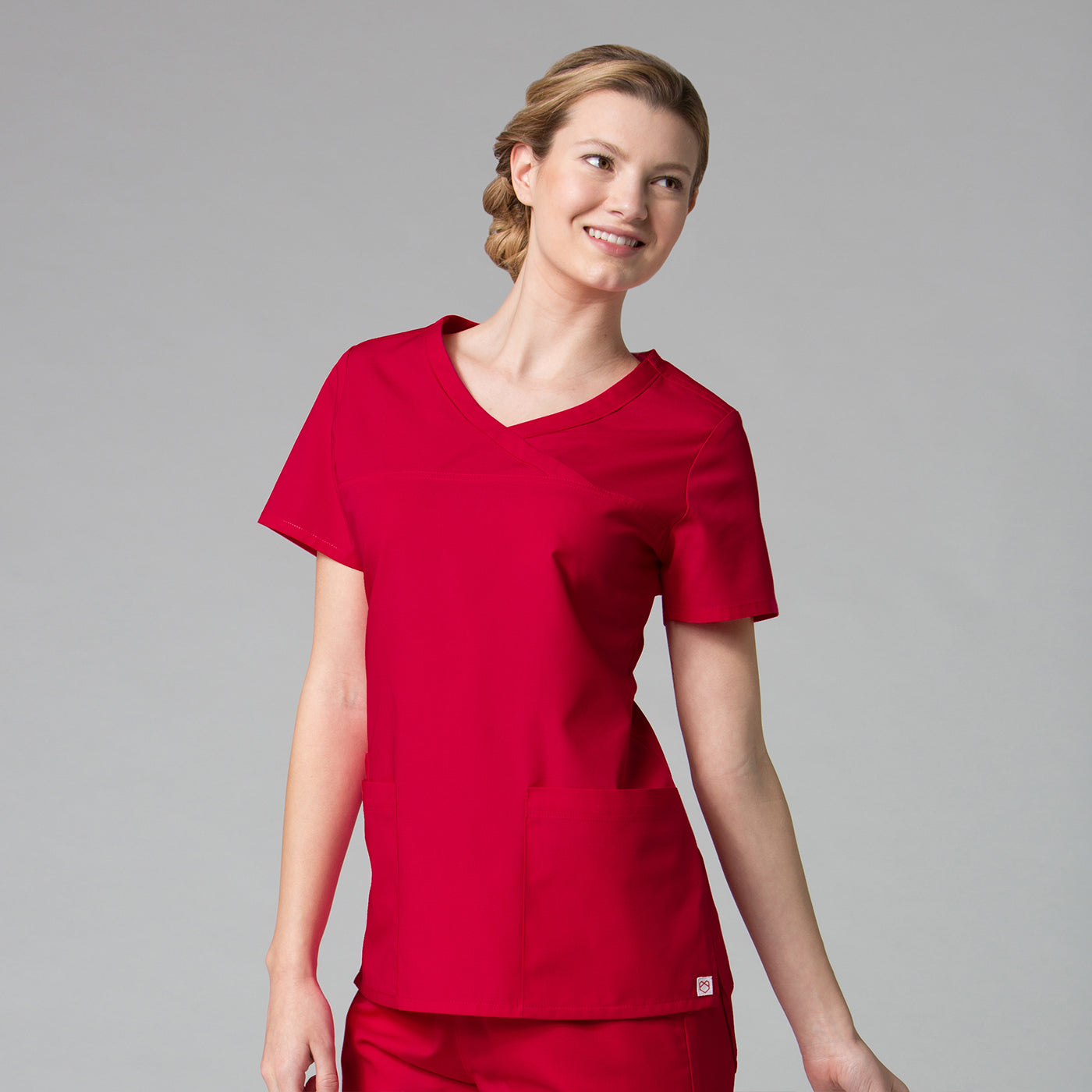 Red - Maevn Red Panda Curved Mock Wrap Top