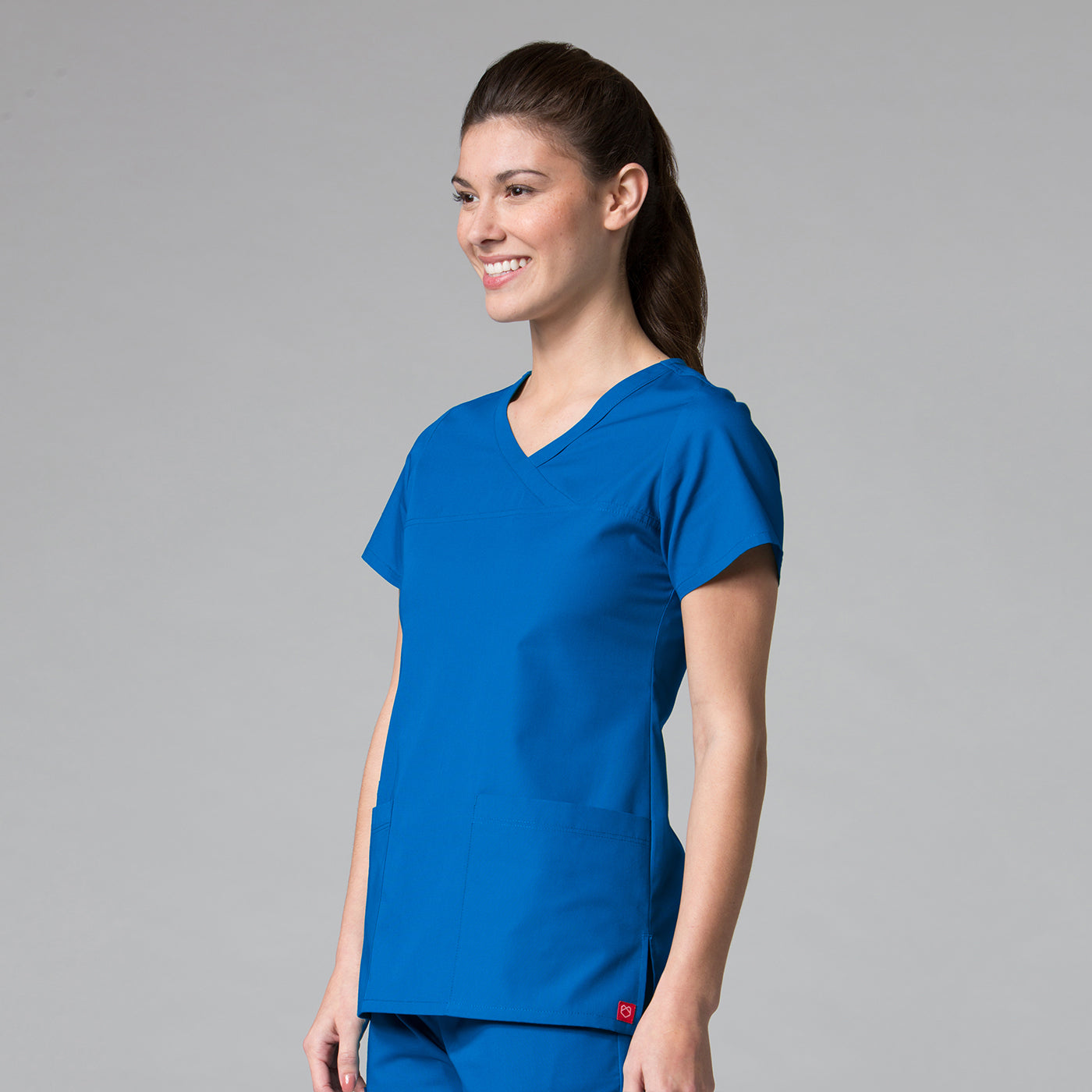 Royal Blue - Maevn Red Panda Curved Mock Wrap Top
