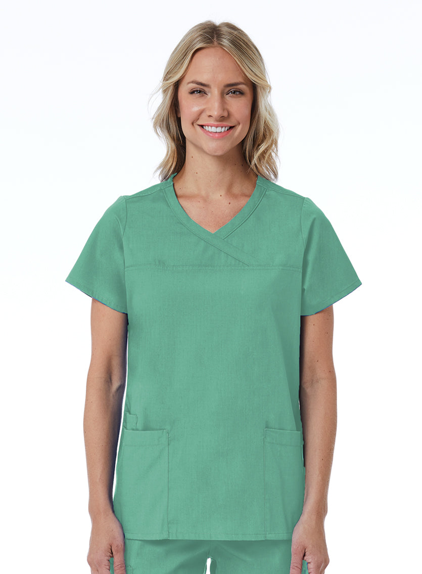 Surgical Green - Maevn Red Panda Curved Mock Wrap Top