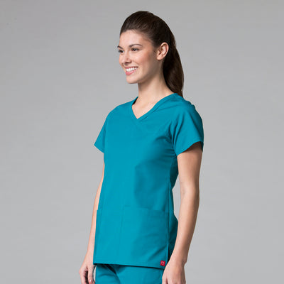 Teal - Maevn Red Panda Curved Mock Wrap Top
