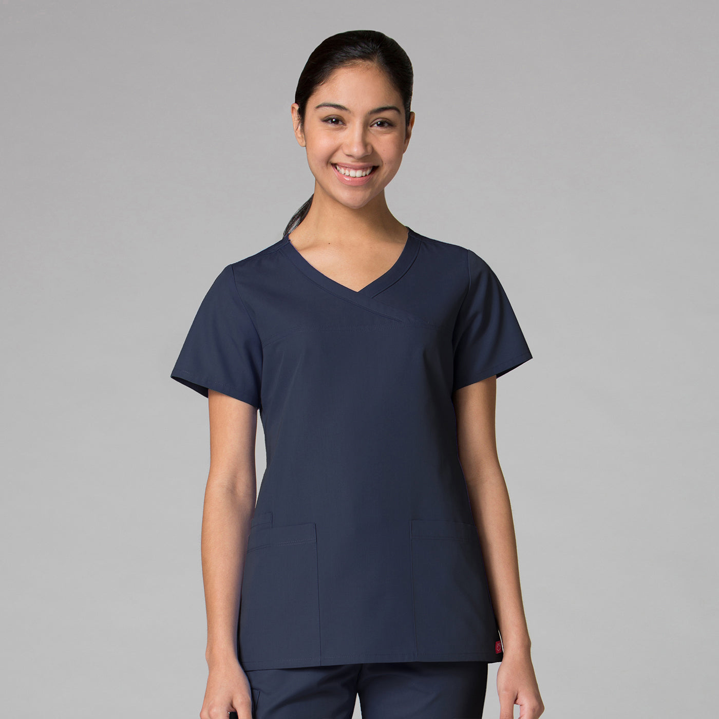 True Navy - Maevn Red Panda Curved Mock Wrap Top