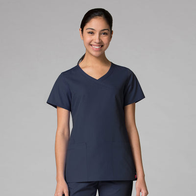 True Navy - Maevn Red Panda Curved Mock Wrap Top