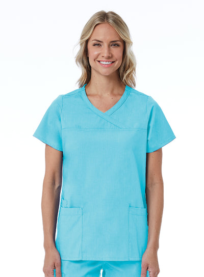 Turquoise - Maevn Red Panda Curved Mock Wrap Top