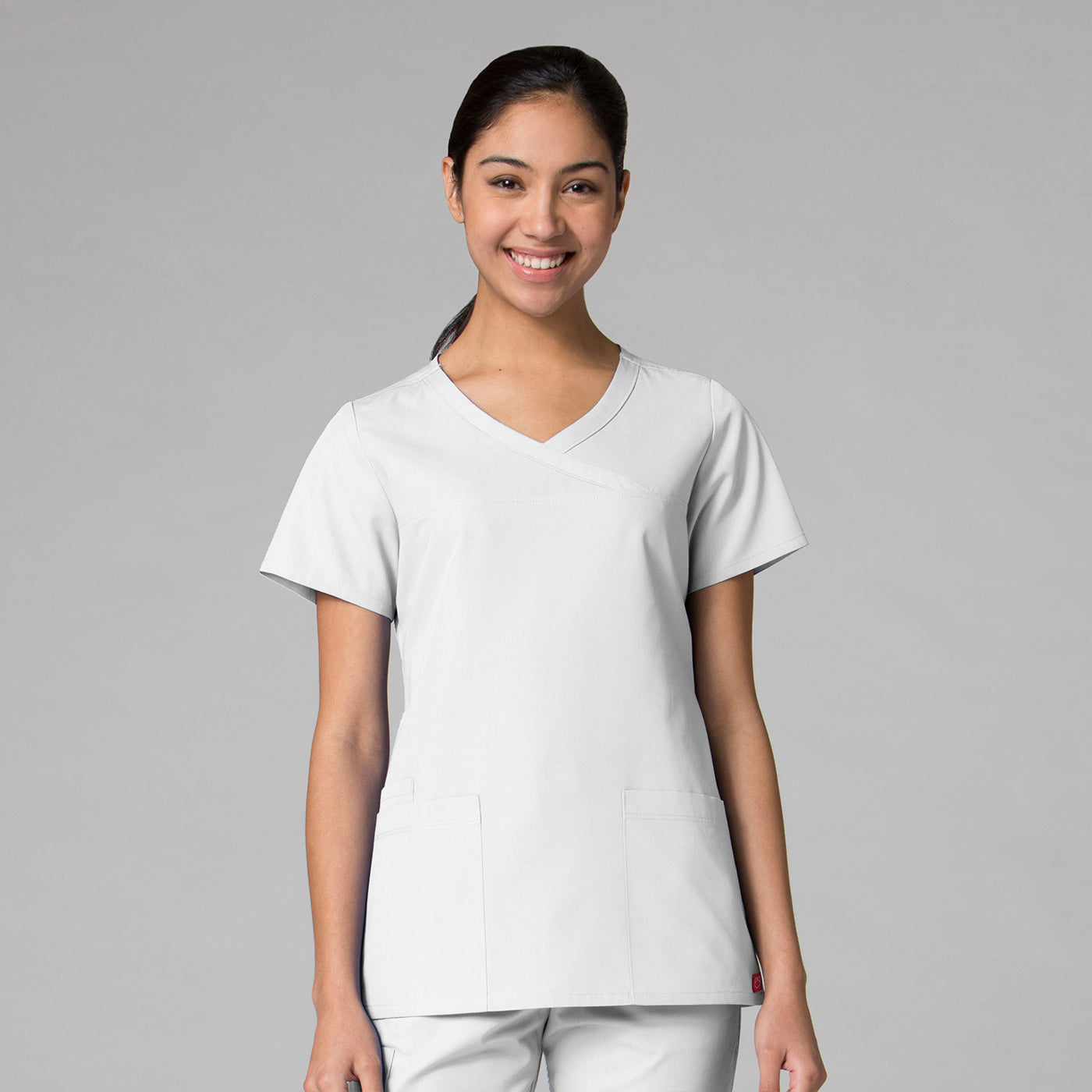 White - Maevn Red Panda Curved Mock Wrap Top