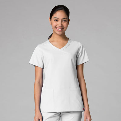 White - Maevn Red Panda Curved Mock Wrap Top