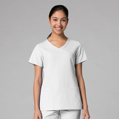 White - Maevn Red Panda Curved Mock Wrap Top