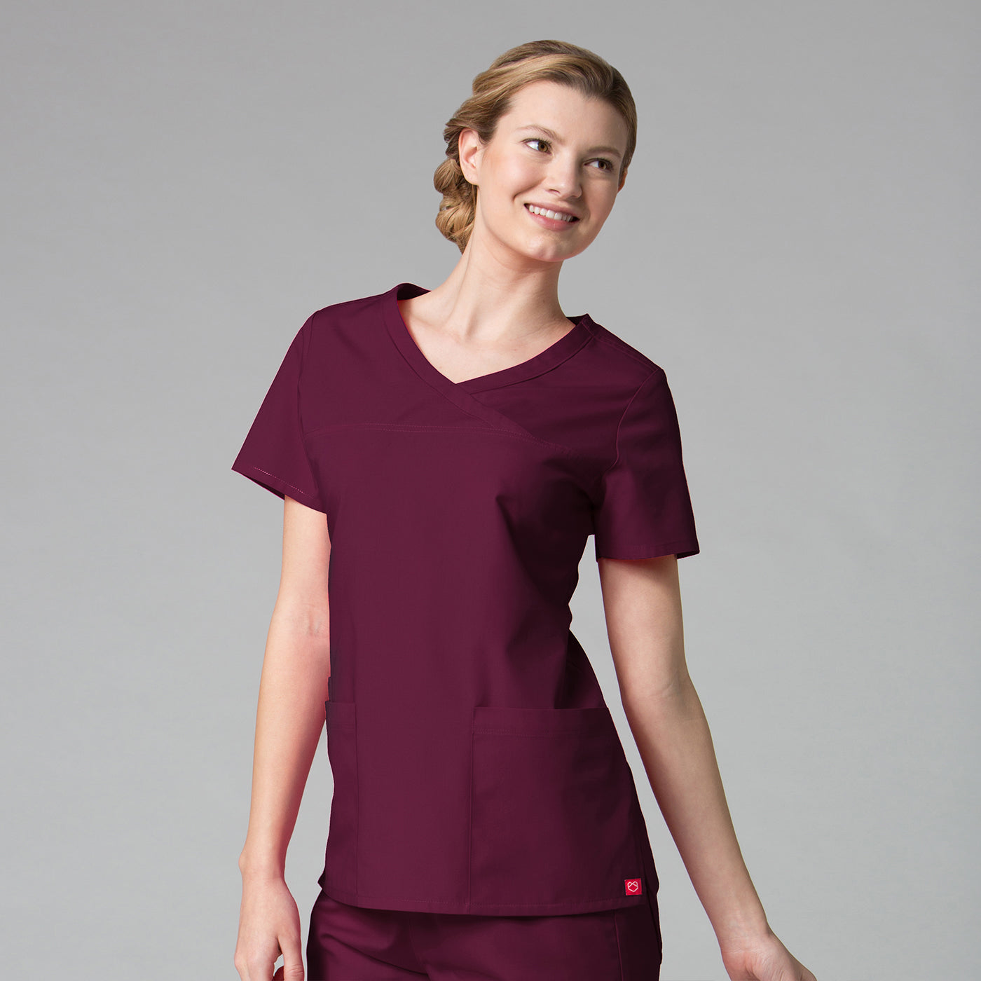 Wine - Maevn Red Panda Curved Mock Wrap Top