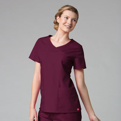 Wine - Maevn Red Panda Curved Mock Wrap Top
