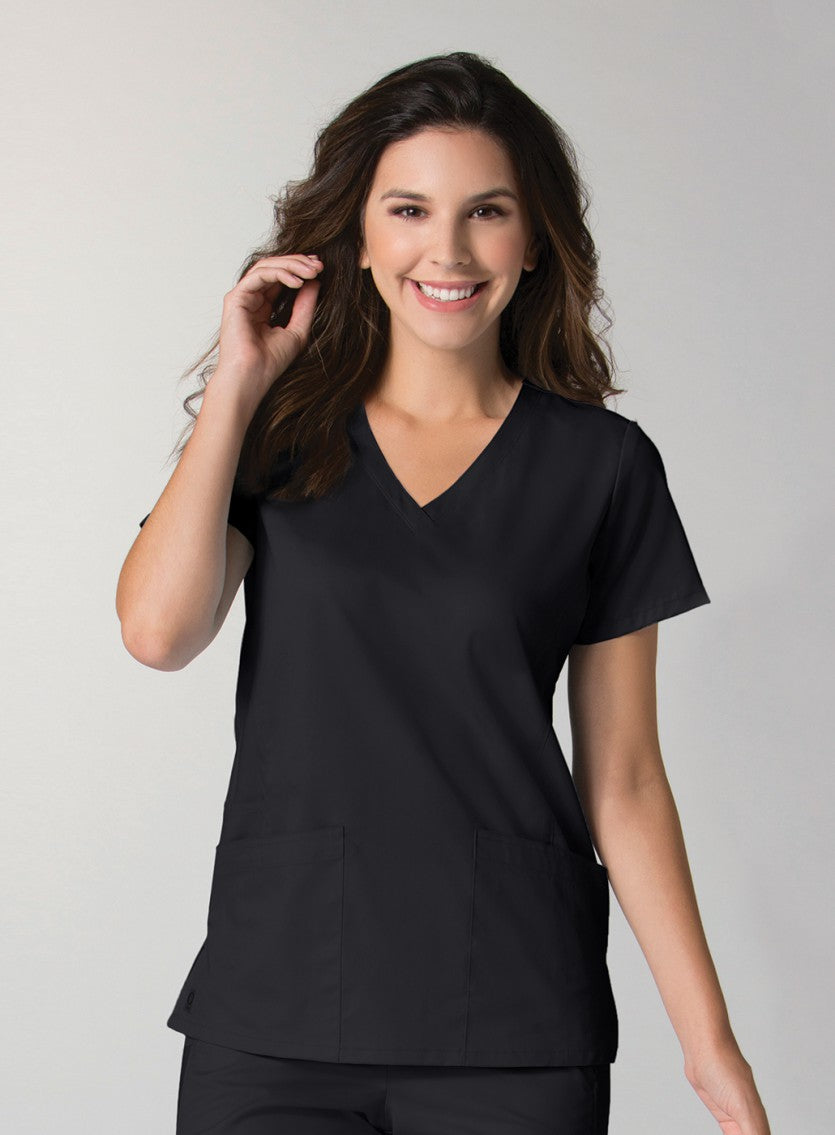 Black - Maevn EON Back Mesh Panel Shaped V-Neck Top