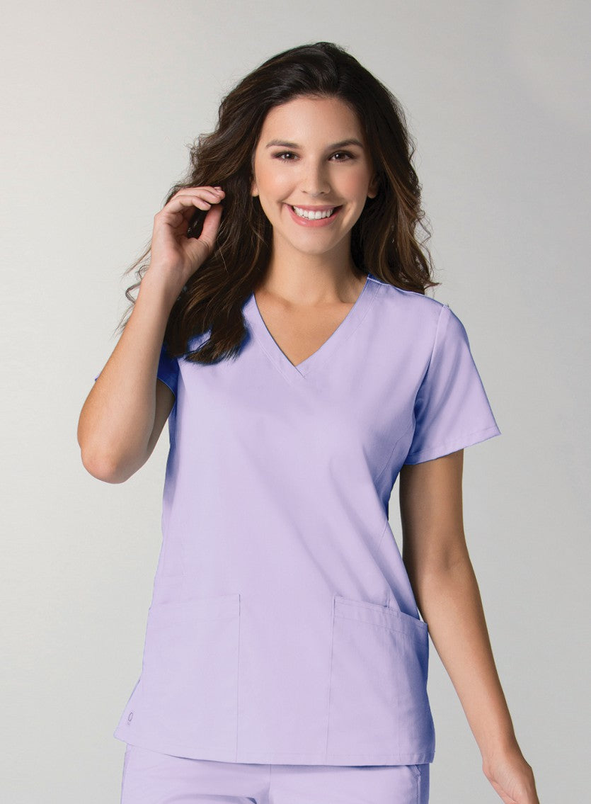 Lavender - Maevn EON Back Mesh Panel Shaped V-Neck Top