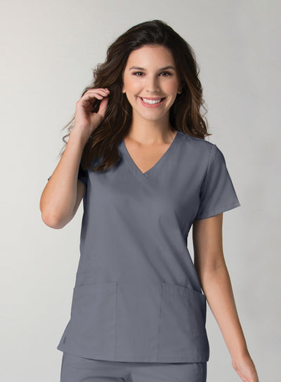 Pewter - Maevn EON Back Mesh Panel Shaped V-Neck Top