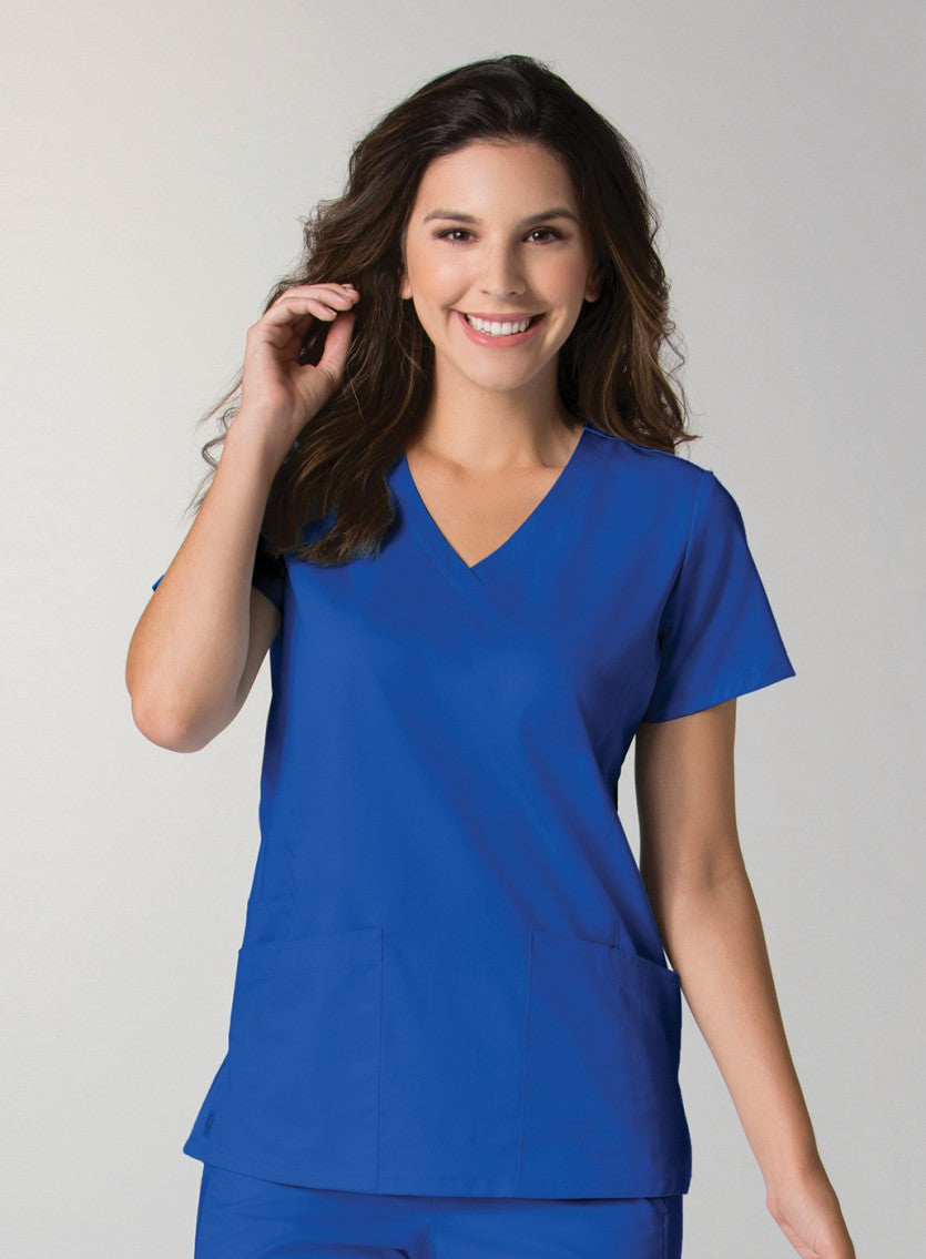 Royal Blue - Maevn EON Back Mesh Panel Shaped V-Neck Top
