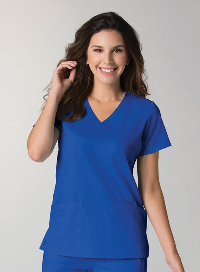 Royal Blue - Maevn EON Back Mesh Panel Shaped V-Neck Top