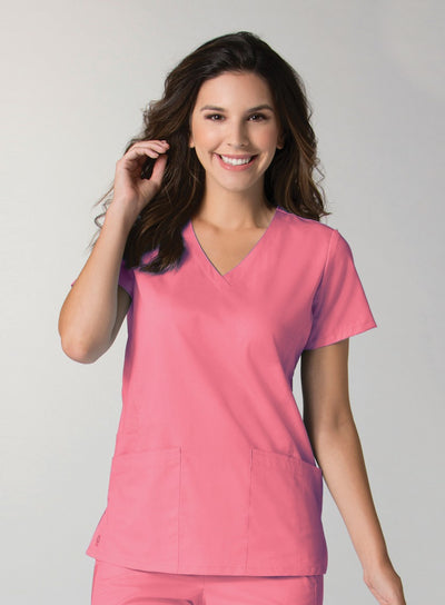 Strawberry Pink - Maevn EON Back Mesh Panel Shaped V-Neck Top