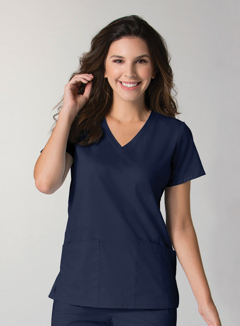 True Navy - Maevn EON Back Mesh Panel Shaped V-Neck Top