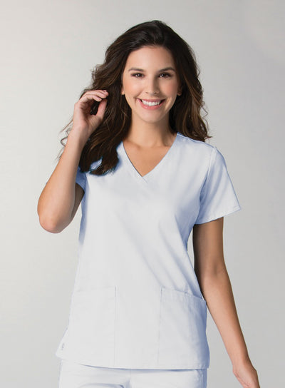 White - Maevn EON Back Mesh Panel Shaped V-Neck Top