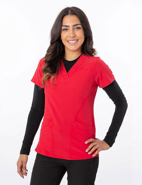 Red - Green Town Zinnia V-Neck Stretch Top