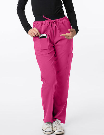 Hot Pink-Green Town, Scrub Pants, Stretch, Unisex Elastic Banded Pant