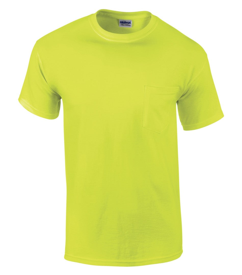 Safety Green - Gildan Pocketed T-Shirt