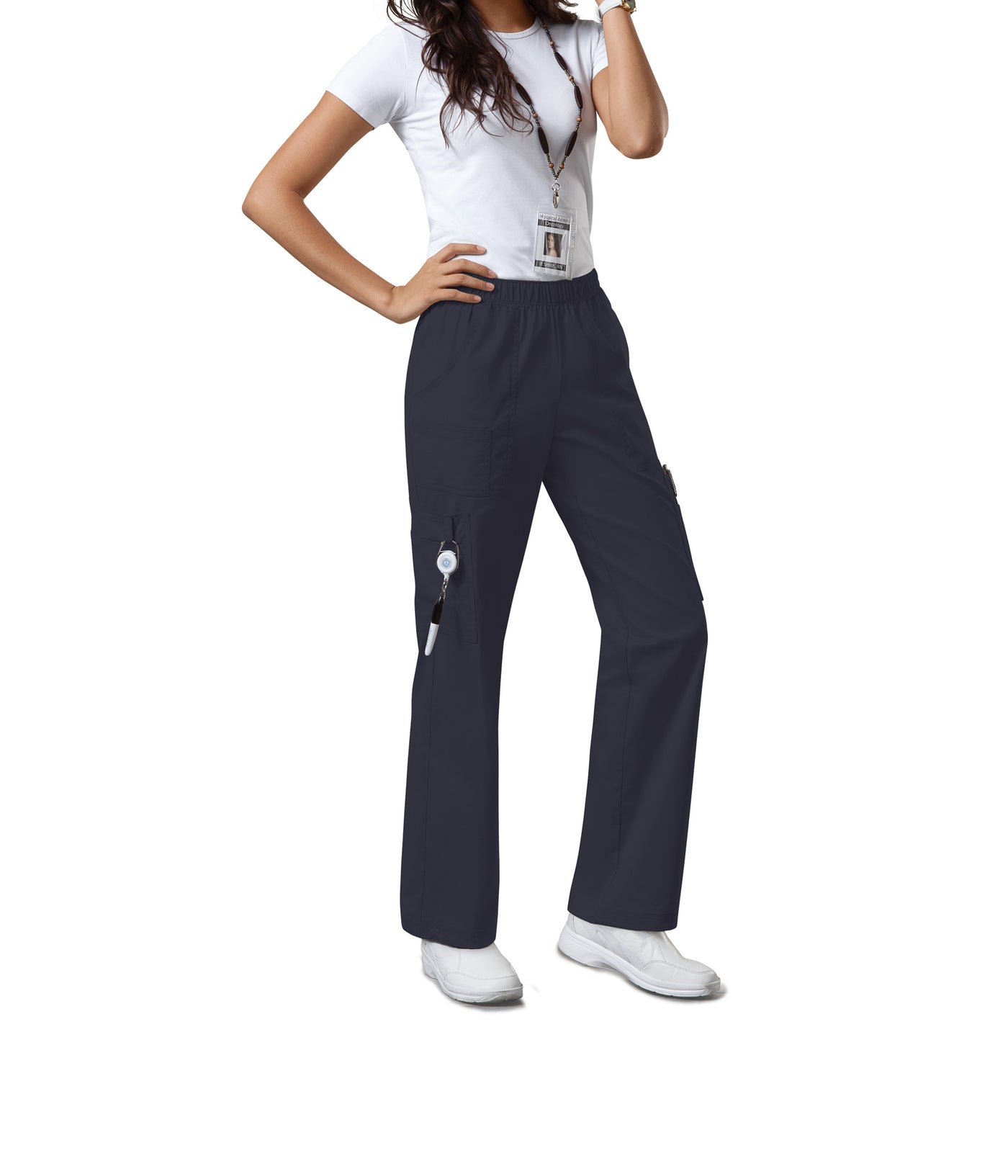 Pewter - Cherokee Workwear Core Stretch Mid Rise Pull On Cargo Pant