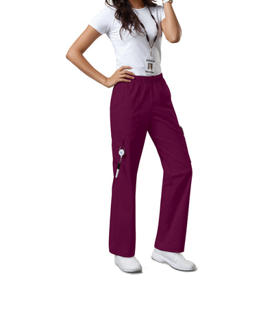 Wine - Cherokee Workwear Core Stretch Mid Rise Pull On Cargo Pant