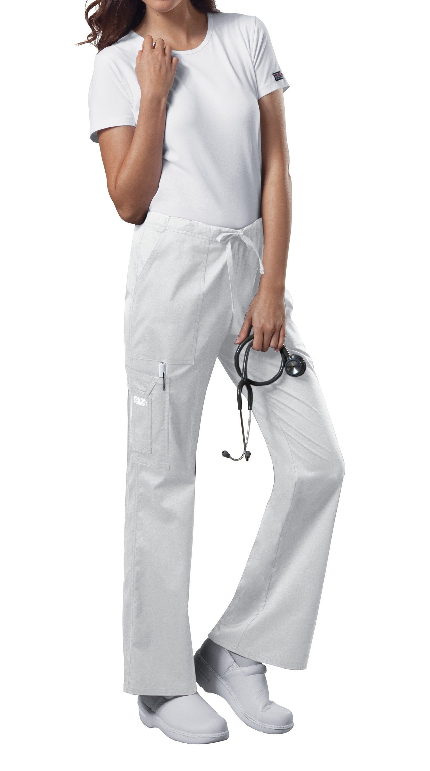 White - Cherokee Workwear Core Stretch Mid Rise Drawstring Cargo Pant