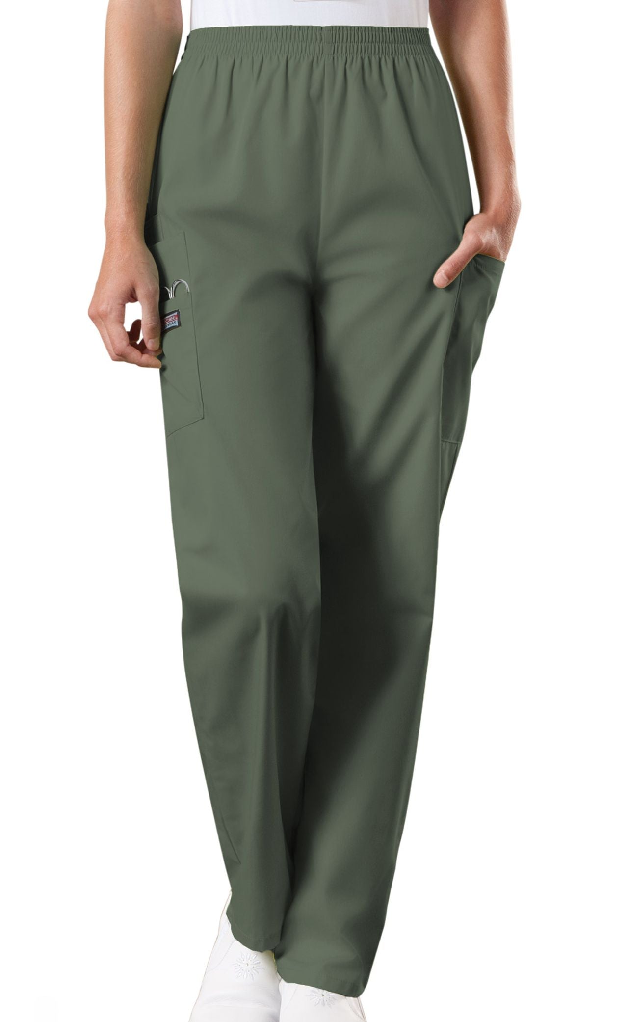 Olive - Cherokee Workwear Originals Natural Rise Pull On Cargo Pant