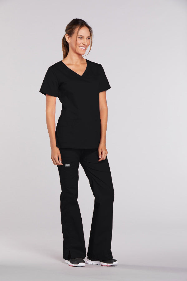 Black - Cherokee Workwear Core Stretch V-Neck Top