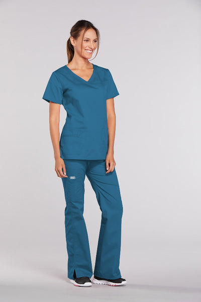 Caribbean Blue - Cherokee Workwear Core Stretch V-Neck Top