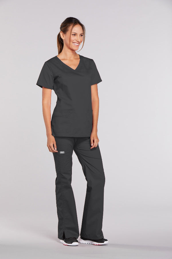 Pewter - Cherokee Workwear Core Stretch V-Neck Top