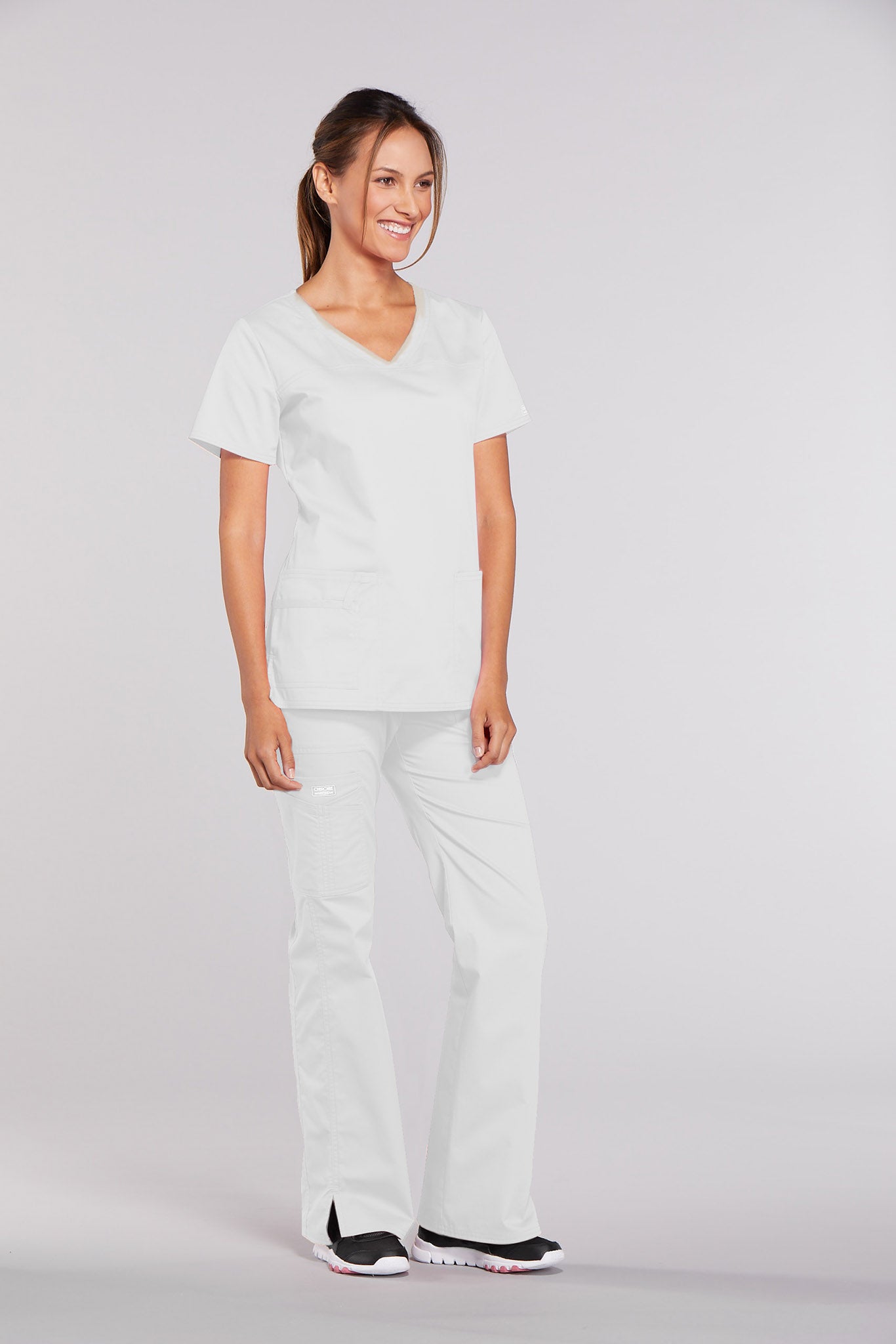 White - Cherokee Workwear Core Stretch V-Neck Top