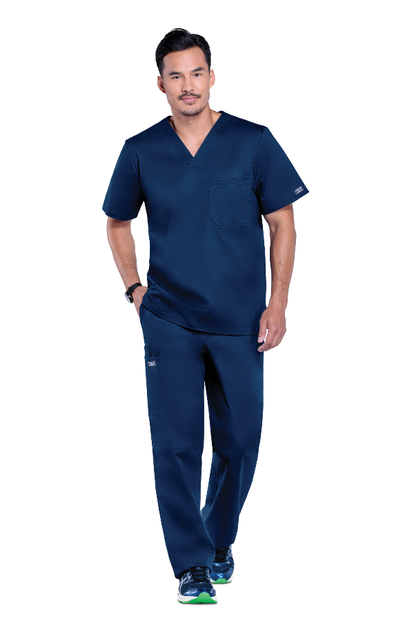 Navy - Cherokee Workwear Core Stretch Men's Tuckable V-Neck Top