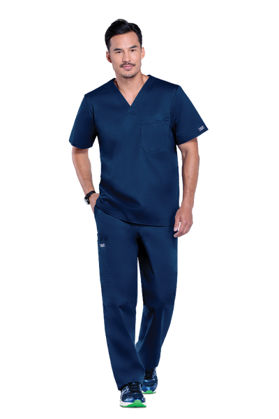 Navy - Cherokee Workwear Core Stretch Men's Tuckable V-Neck Top