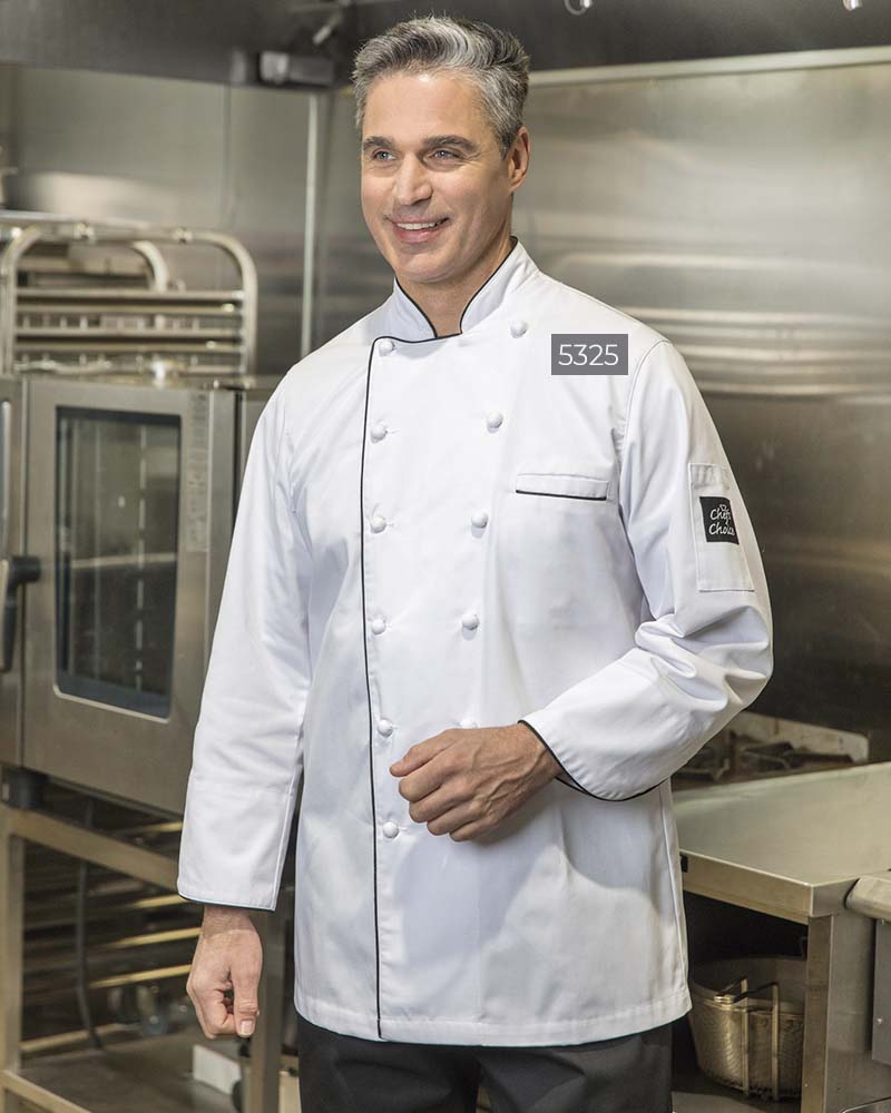 White with Black Trim - Premium Uniforms Master Chef Coat