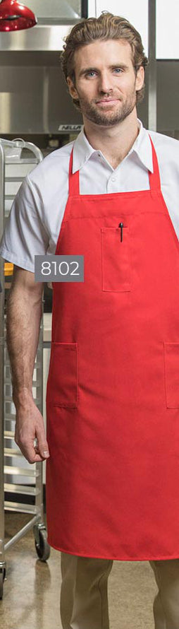 Red - Premium Uniforms Econo Bib Apron - Three Pockets