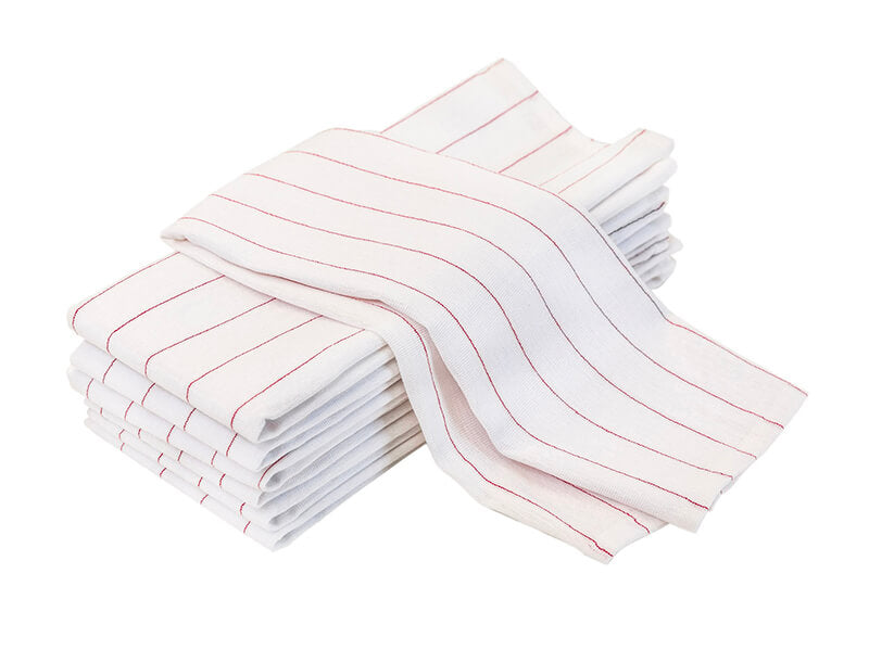White With Red Stripes - Premium Uniforms Glass Towels (Dozen)