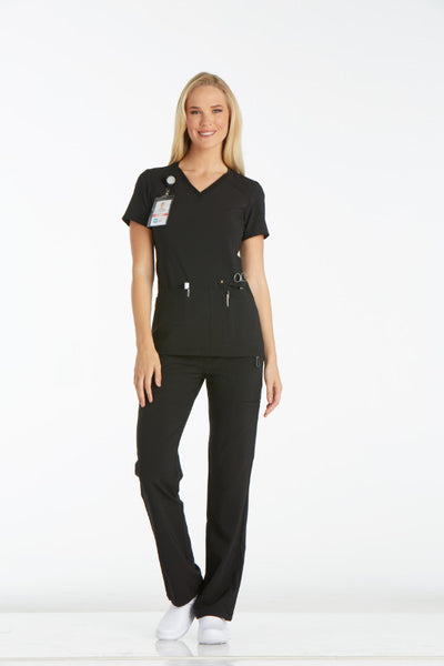 Black - Cherokee iFlex V-Neck Knit Panel Top