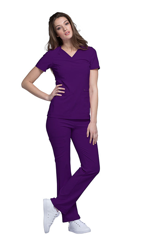 Eggplant - Cherokee iFlex V-Neck Knit Panel Top
