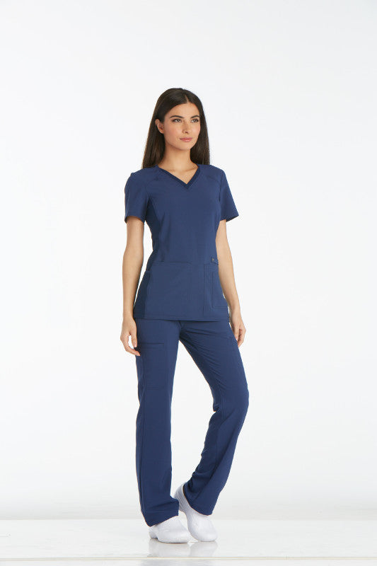 Navy - Cherokee iFlex V-Neck Knit Panel Top