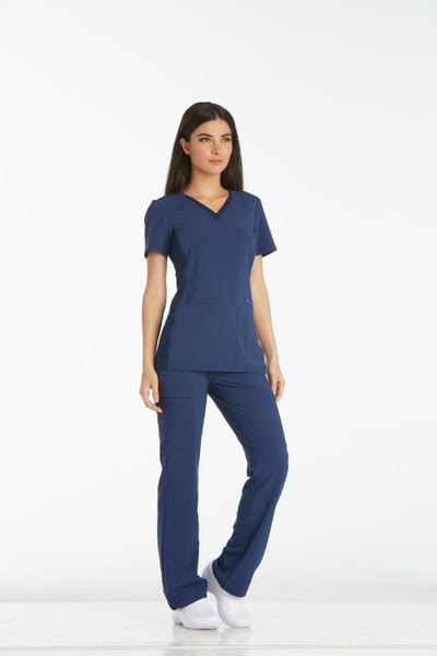 Navy - Cherokee iFlex V-Neck Knit Panel Top