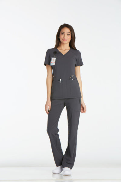 Pewter - Cherokee iFlex V-Neck Knit Panel Top