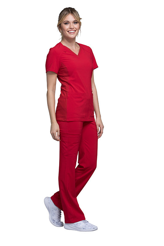 Red - Cherokee iFlex V-Neck Knit Panel Top