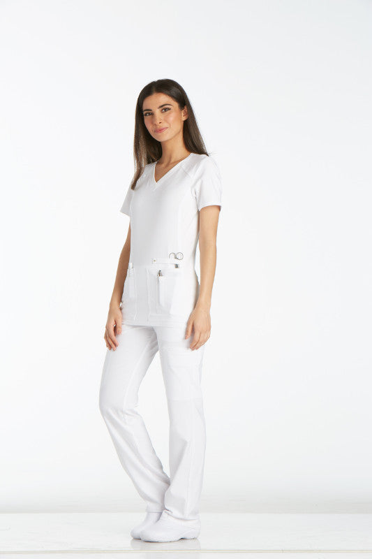 White - Cherokee iFlex V-Neck Knit Panel Top