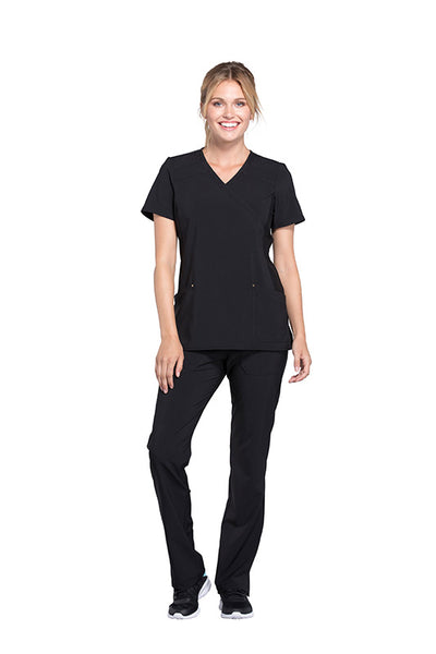 Black - Cherokee iFlex Mock Wrap Knit Panel Top