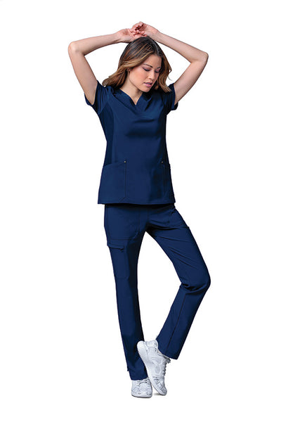 Navy - Cherokee iFlex Mock Wrap Knit Panel Top