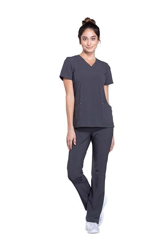 Pewter - Cherokee iFlex Mock Wrap Knit Panel Top