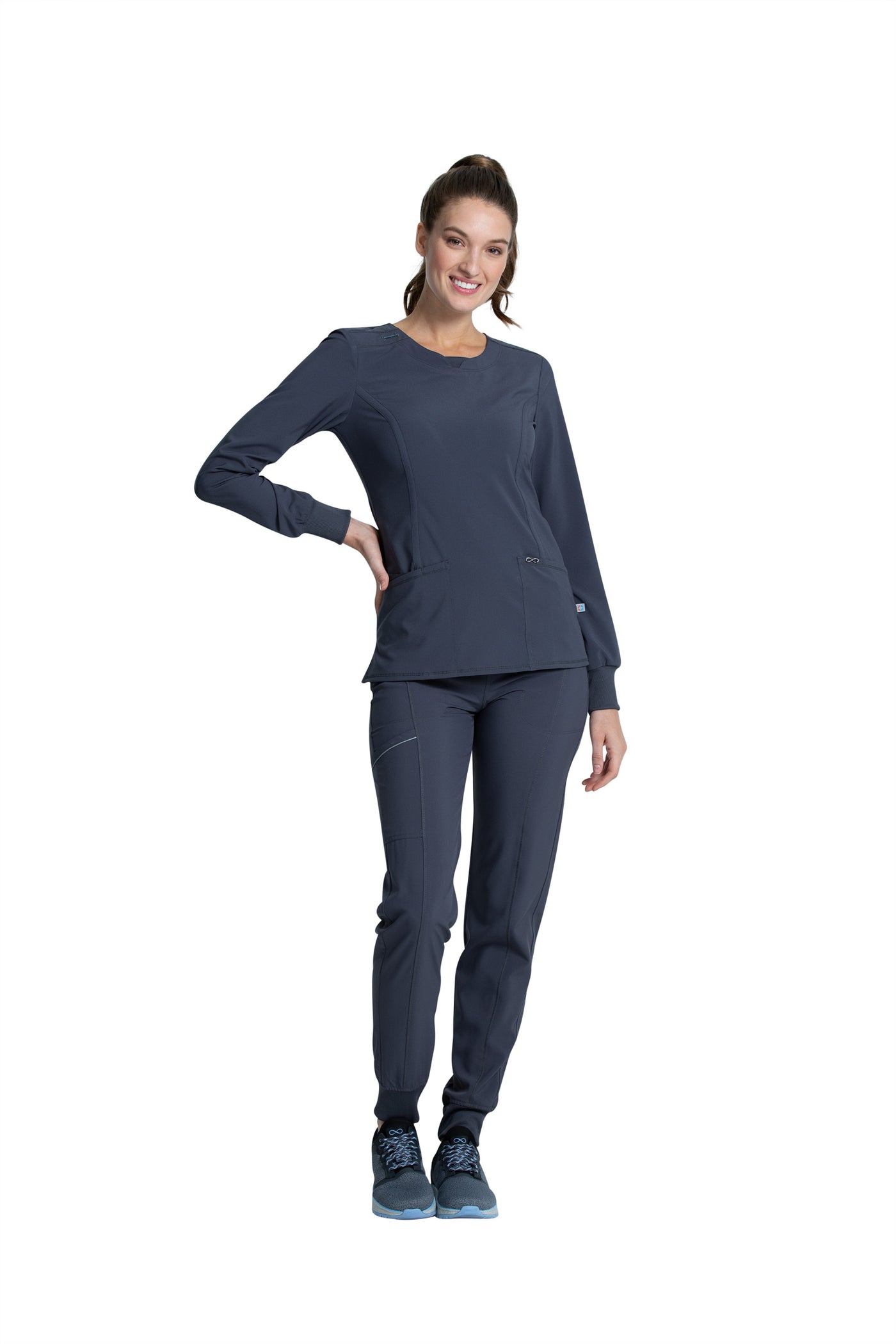 Pewter - Cherokee Infinity Long Sleeve Round Neck Top